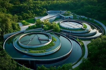 Aerial View of Modern Water Treatment Facility