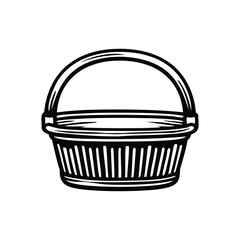 Wicker Basket Vector Illustration in Engraved Black and White Style