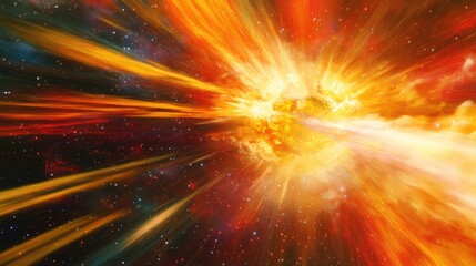 Obraz premium 3D cartoon rendering featuring space travel at light speed with an abstract background and a large space explosion