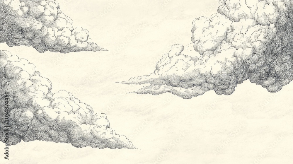 Aufkleber charming hand drawn dashed clouds in the sky a linear backdrop featuring pen and ink illustrations r