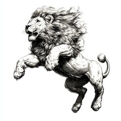 Fototapeta premium Powerful Lion Roar: A Black and White Drawing of a Majestic Animal