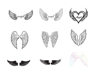 Obraz premium Angel Wings Vector illustration in black and white - Fairy Wings Silhouette Design