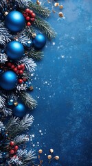 Christmas Background with Snowflakes and Blue Decorations