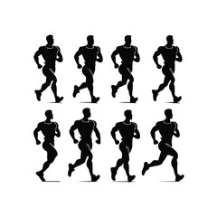 Running Athlete Silhouette Set Clip Art Vector Illustration
