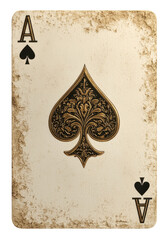 Elegant ace of spades card with gold filigree design on a transparent background.