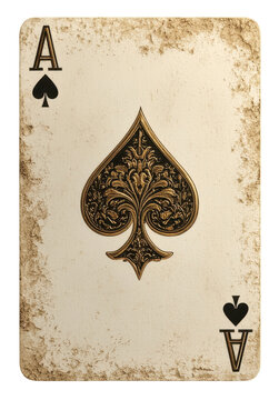 Elegant ace of spades card with gold filigree design on a transparent background.