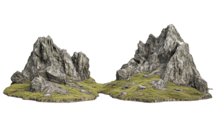 Majestic Mountain Peaks With Lush Grassy Terrain on a White Background Generative AI