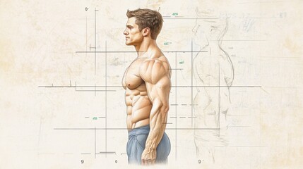 Muscular Athletic Male Body Anatomy with Chiseled Physique and Abs