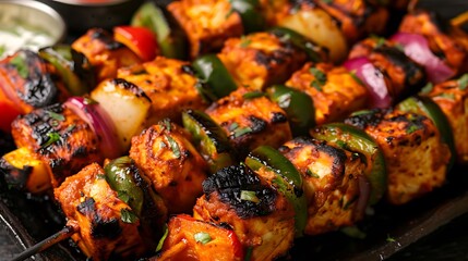 A dish made of veggie grilling and chicken tikka for cooking finishing