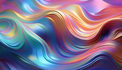 prismatic iridescent gradient surface with wavy motion and abstract shapes background