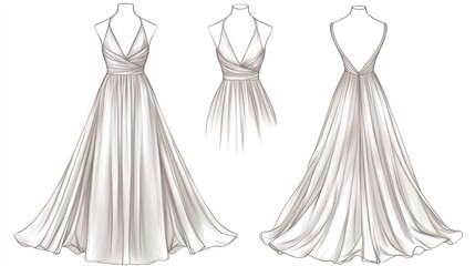 Ultra detailed, photorealistic fashion design sketch of a feminine empire waist gown