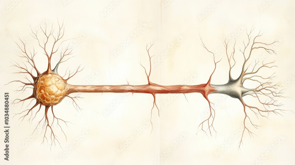 Aufkleber detailed of a neuron structure showing axon dendrites and synapses for scientific and medical concep