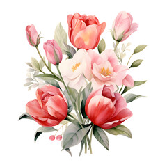 Fototapeta premium delicate watercolor roses and tulips arrangement, ideal for card design, home decor, and artistic projects