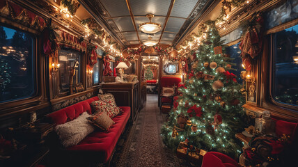 Inside train carrage christmas decoration.