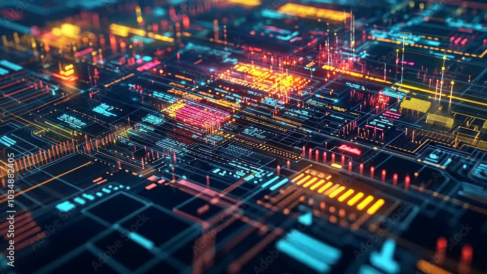 Poster A computer chip with many different colors and numbers