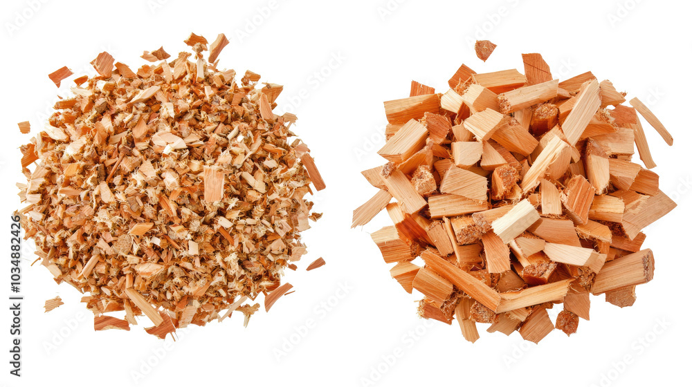 Poster set of chopped wood piles isolated on a transparent background generative ai