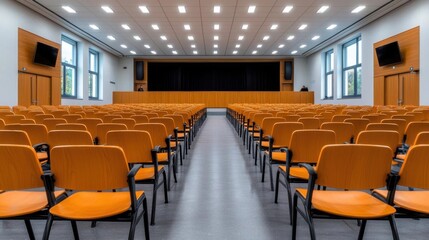 A photostock images of a classic lecture hall with wooden seats, isolated on white background, High Quality