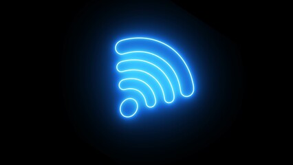 Glowing neon wifi signal icon illustration on a black background. Neon line wifi wireless internet network symbol icon.