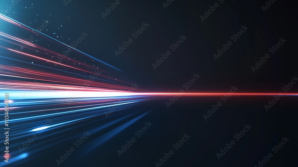 Poster a dynamic abstract image featuring streaks of light in blue and red against a dark background.