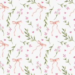 Floral seamless pattern with ribbon bow and love element.