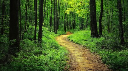 Obraz premium Serene Forest Pathway Surrounded by Lush Greenery