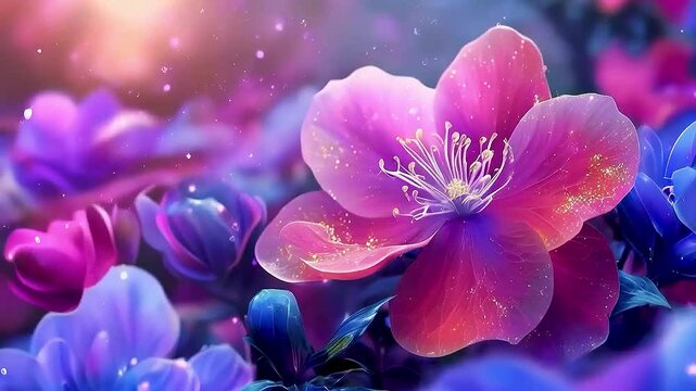 A beautiful purple flower  is surrounded by  other colorful flowers 