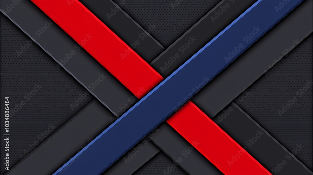 Poster abstract design featuring intersecting colored stripes on a textured background.