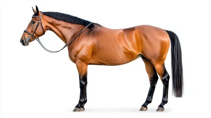 A photostock images of a horse standing against a white background, isolated on white background, High Quality