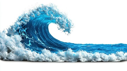 Fototapeta premium A photostock images of a large blue wave curling in the ocean, isolated on white background, High Quality