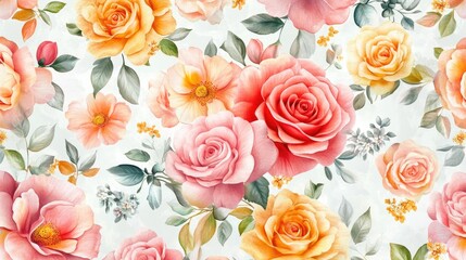 Seamless floral design with soft, colorful flowers scattered throughout, perfect for creating beautiful fabric prints, wallpapers, or fresh backgrounds.