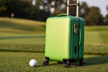 Golf A golf themed green smart luggage with a GPS tracker and a