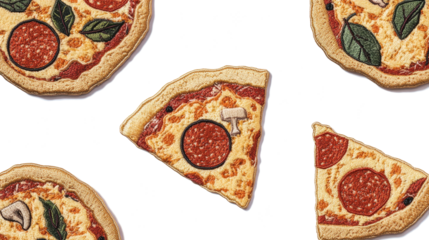 Pizza Slice Patch Badges on Transparent Background Generative AI