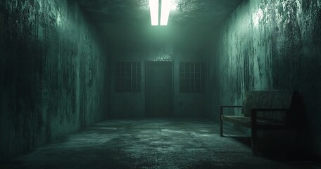 Obraz premium Flooded Concrete Corridor with Eerie Light