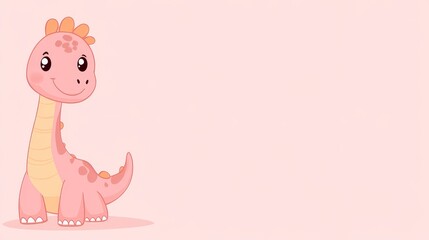 A cute pink dinosaur character with a friendly smile against a soft pink background.