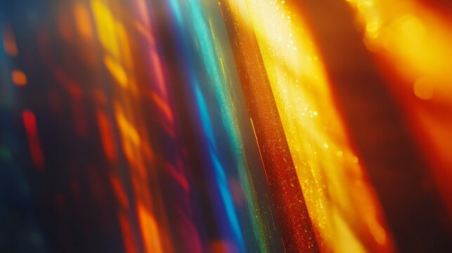 Ultra realistic high saturation light passes through the prism, showcasing vivid color spectra with extreme details. High contrast showcases the beauty of physics, optics, and color scattering.