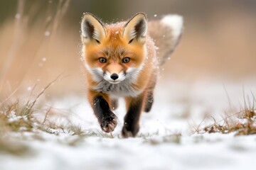 Obraz premium Red Fox Running Through the Snow