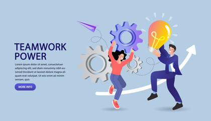 Business people on cog wheel. business graphic, company is engaged in joint construction rise career to success. Vector creative illustration