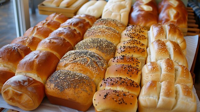 A excellent array of freshly produced breads mostly rolls and buns