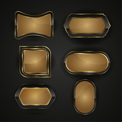Set of Luxury special shapes web IU buttons. Group of Black and gold buttons design with premium gradient color in elements. A collection of metallic sheen at the center