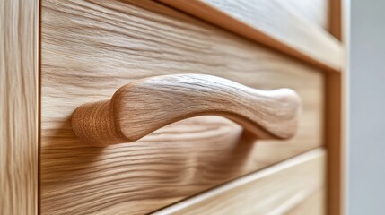 Smooth wooden drawer handle on a light oak cabinet exudes elegance and simplicity, AI