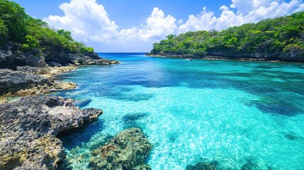 Fototapeta premium Serene Tropical Seascape with Vibrant Blue Waters