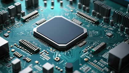 Obraz premium Technology concept with motherboard and electronic components.