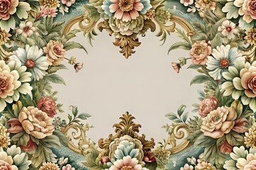Vintage Baroque Victorian frame border flower seamless pattern