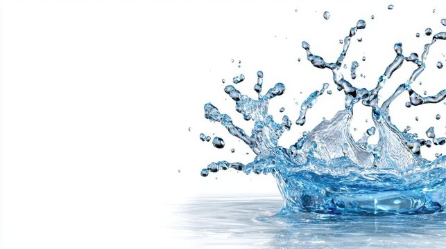 A photostock images of blue water splash frozen in motion, isolated on white background, High Quality