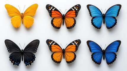 A photostock images of butterflies in different colors, isolated on white background, High Quality