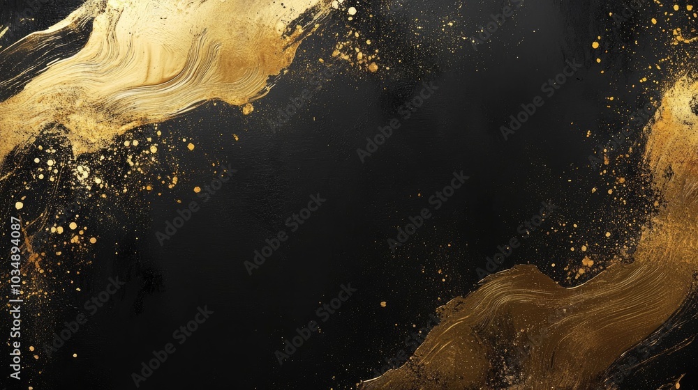 Poster abstract gold shimmer strokes on a dark backdrop handcrafted painted frame contemporary textured des