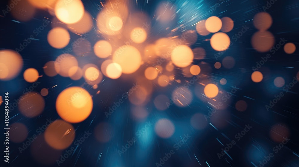 Poster abstract background featuring blurred bokeh lights in blue and orange hues with a dynamic speed effe