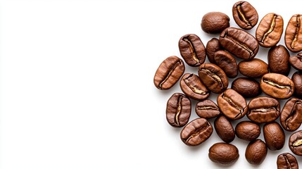 Fototapeta premium A photostock images of coffee beans scattered, isolated on white background, High Quality