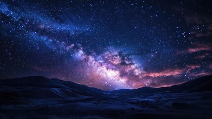 Fototapeta premium Vast Starry Night Sky over a Captivating Open Landscape with the Milky Way Galaxy Creating a Stunning Backdrop Filled with Endless Possibilities