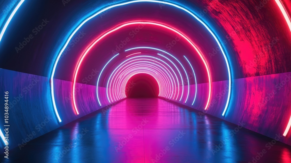 Poster abstract background featuring a fashion stage with a retro design showcasing an empty tunnel corrido